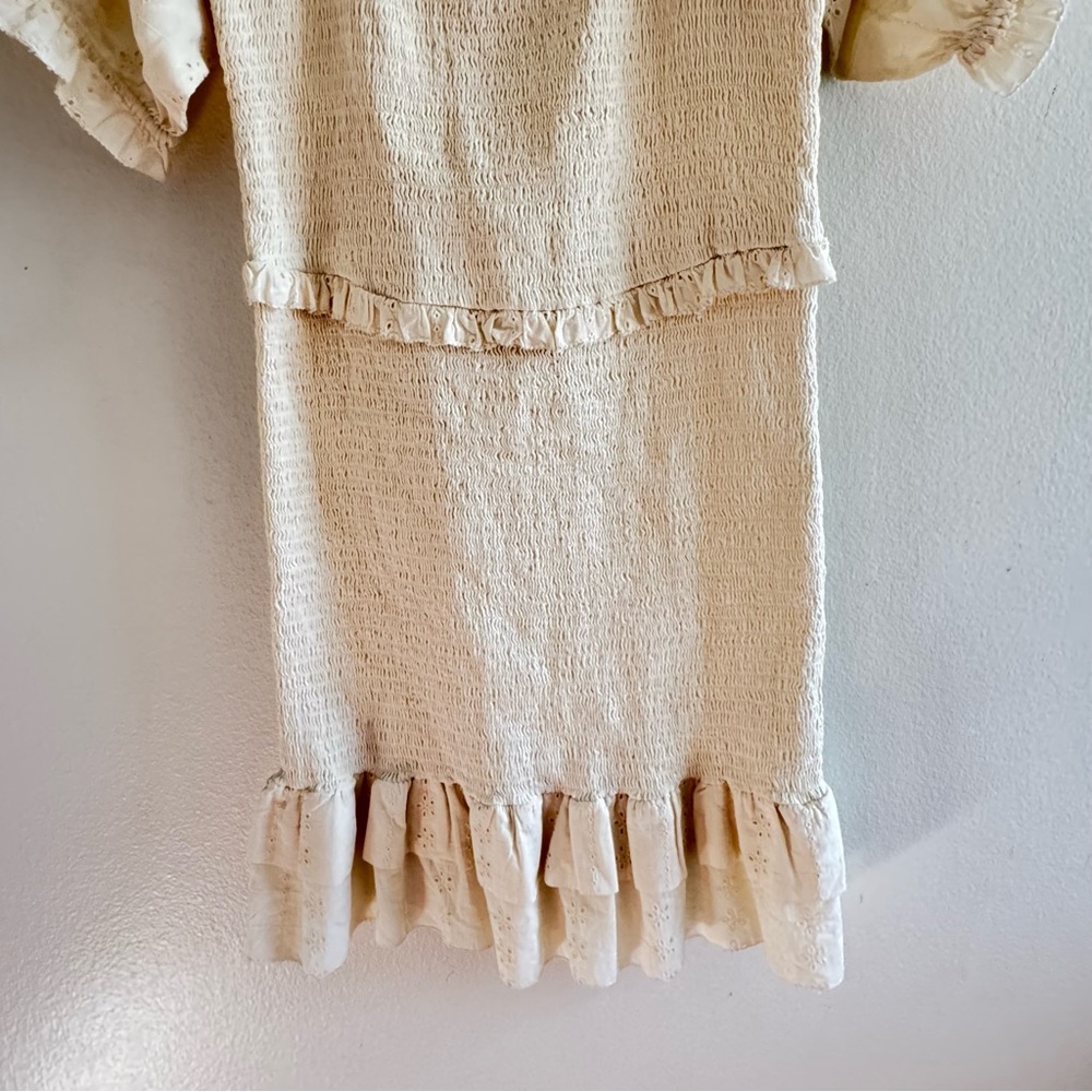 Cleobella Debbie Cream Smocked Off The shoulder Eyelet Mini Dress size Small - Picture 10 of 12